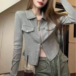 Mangeyi Double Zipper Ribbed Top Size Large New With Tags